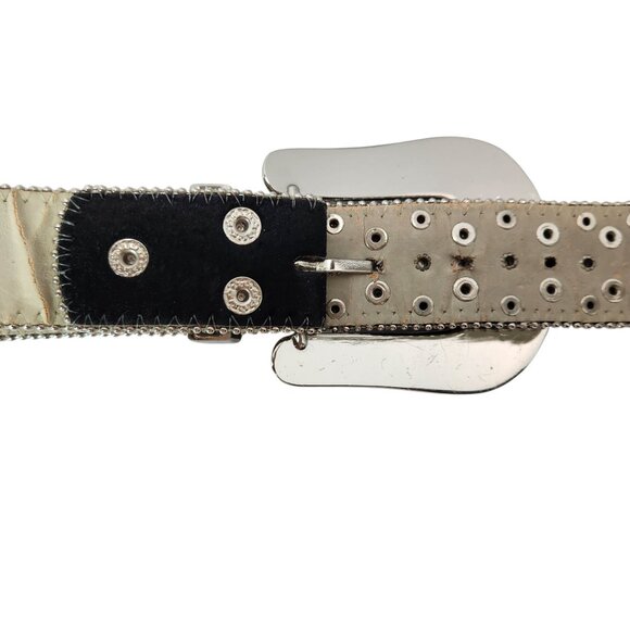 Vintage BHW Women's Black Leather Western Belt Silver Bling Accents Sz Medium - Picture 11 of 13